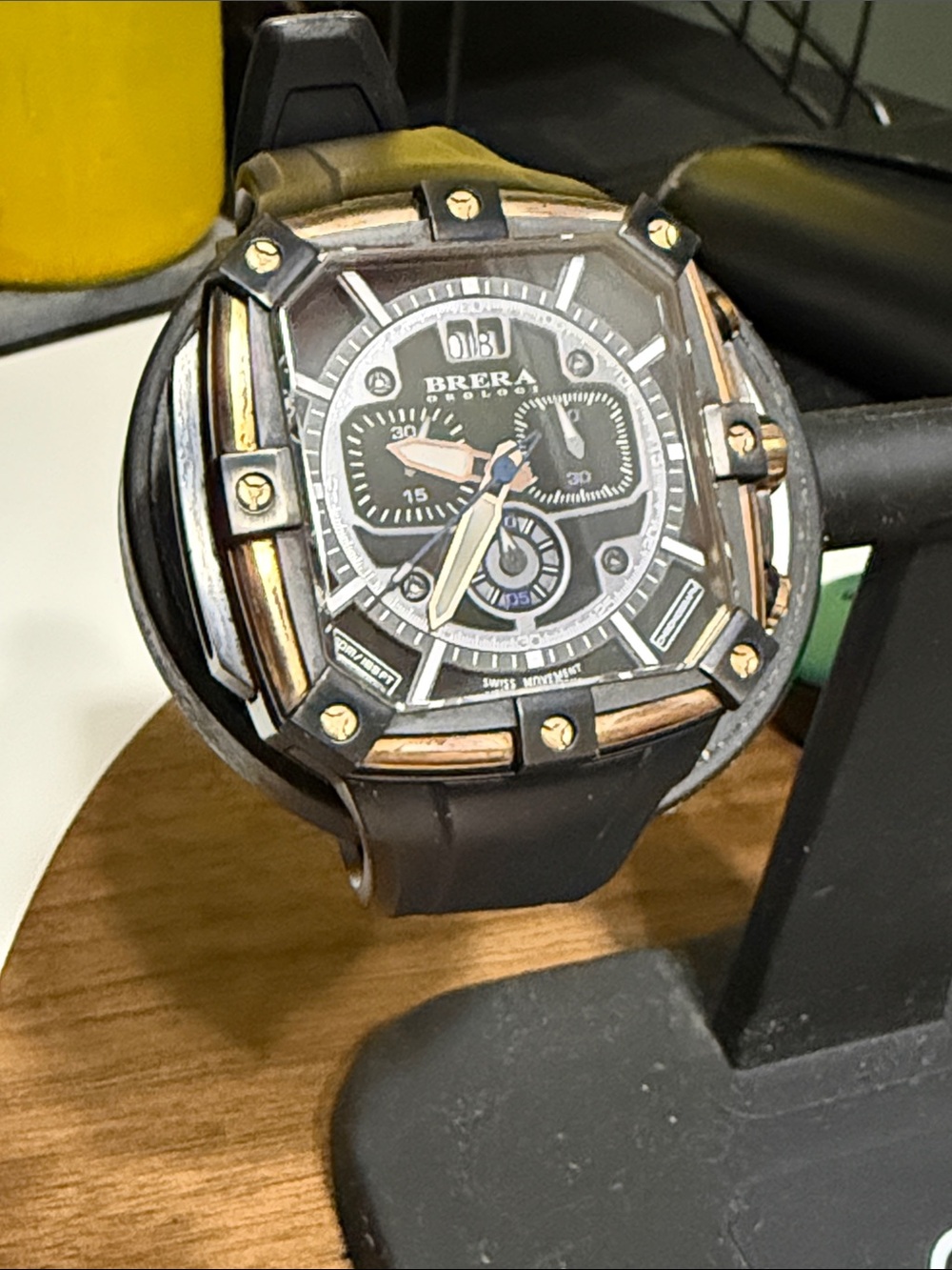 BRERA Orologi Men's Sport Chronograph Watch - Black & Rose Gold Accents
